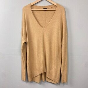 Express Tunic Sweater Sz M‎ Camel V-Neck Slouchy Fall Neutral Minimalist Capsule